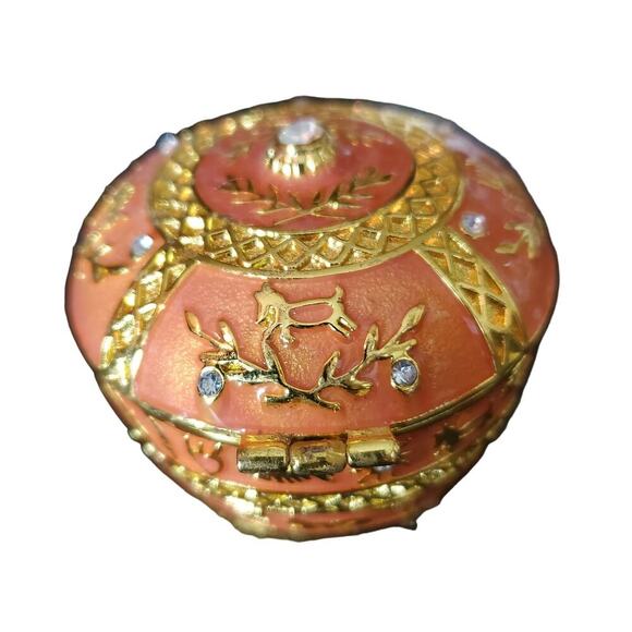 Orange Metal Fish Bone Trinket Box with Rhinestone Accent Coastal Vanity - Picture 6 of 7